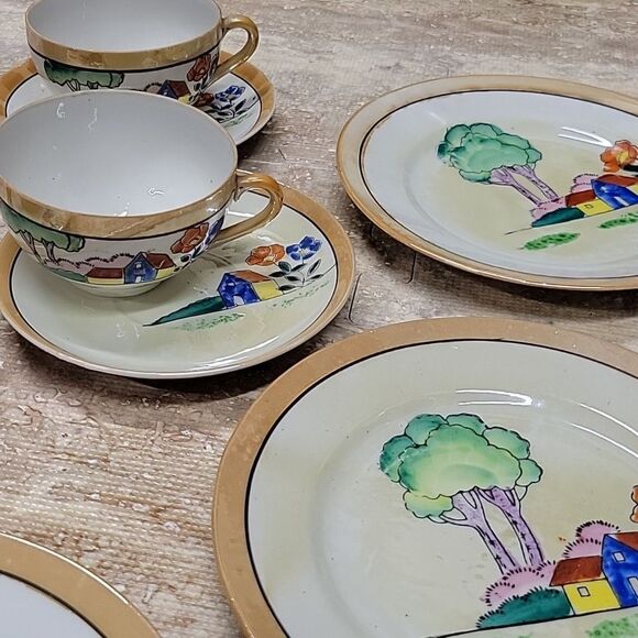 VINTAGE HANDPAINTED TEA SET (5) MADE IN (OCCUPIED) JAPAN TEA POT MISSING - Picture 6 of 8